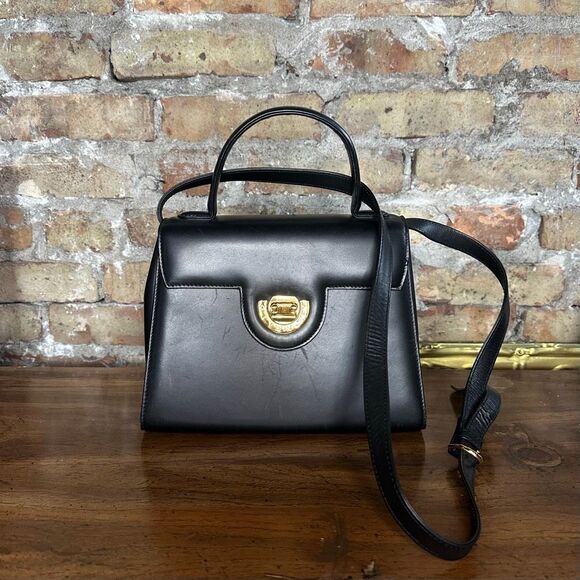 Vintage Givenchy Black Leather Top Handle 2 Way Bag - Picture 1 of 16